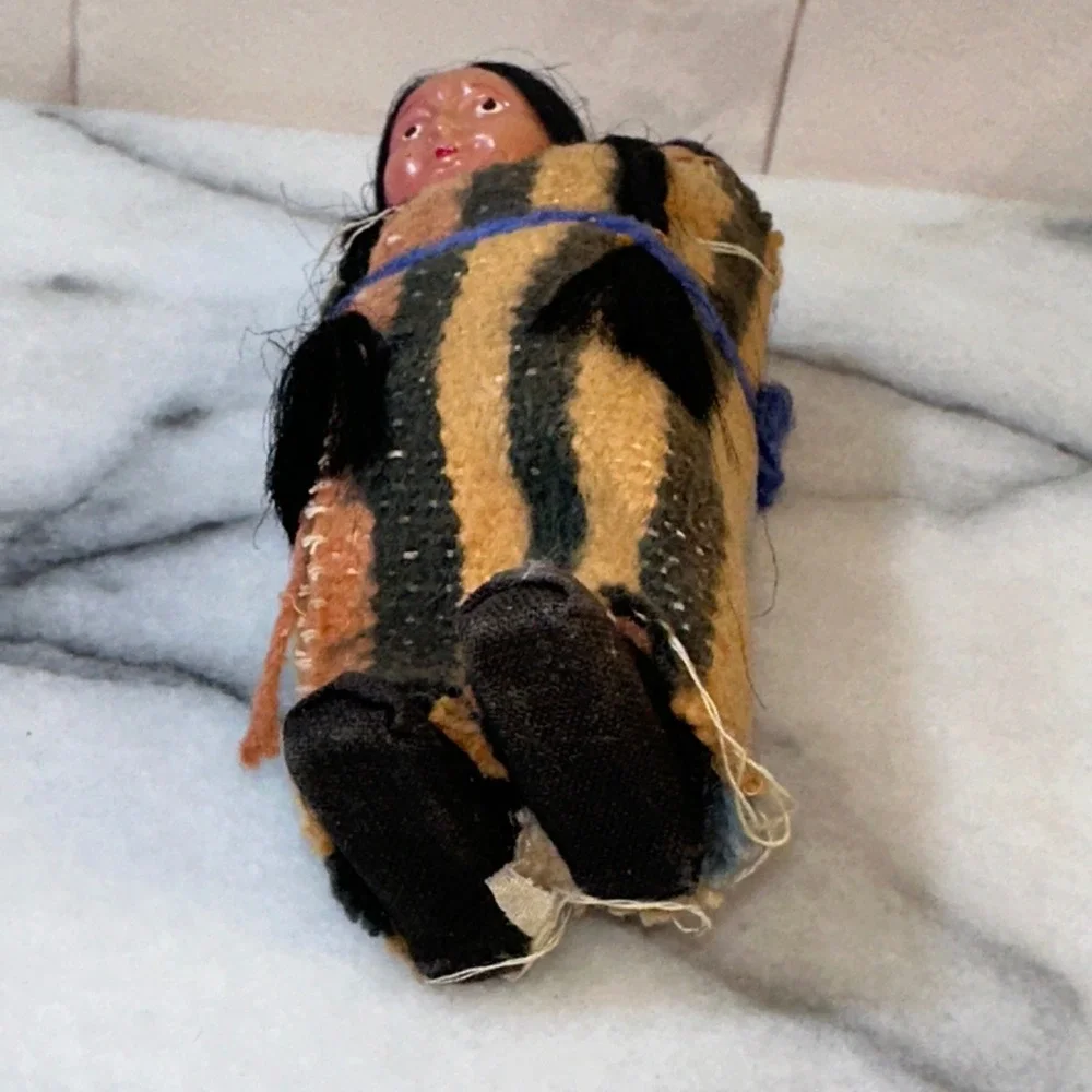 Vintage Native American Mother and Papoose Souvenir Doll Hand Painted Folk Art